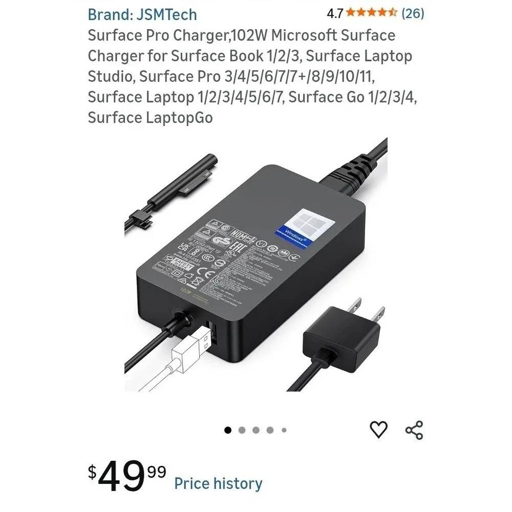 199W Surface Pro Charger For Surface Pro‎ Laptop 9/8/7/6/5/4/3 Surface Go 3/2/1
